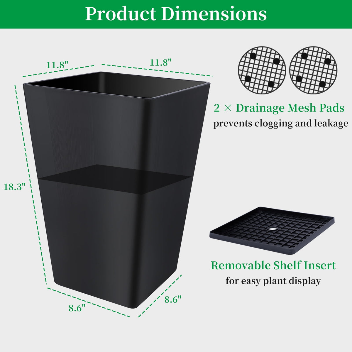 Tall Outdoor Planter Pots, Set of 2 at 18.3 Inches with Drainage Mesh and Lift-Out Shelf - Image 3