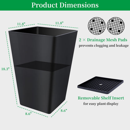 Tall Outdoor Planter Pots, Set of 2 at 18.3 Inches with Drainage Mesh and Lift-Out Shelf - Image 3